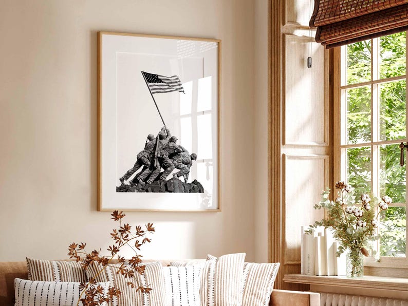 War Memorial poster USMC PRINT | Battle of Iwo Jima United States Marine Corps Statue | Wall Art Arlington Cemetery by Felix de Weldon