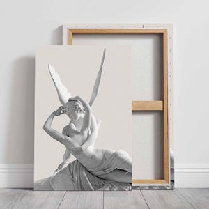 Psyche Revived by Cupid&#39;s Kiss Canvas, Romantic Sculpture, Antonio Canova statue, bright print, greek mythology wall art, Louvre Paris