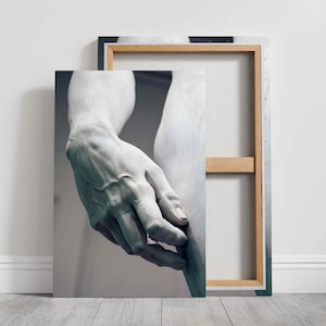Michelangelo David Hand Canvas Print - Close-Up of Renaissance Sculpture, Marble Art, Classical Detail statue, famous masterpiece