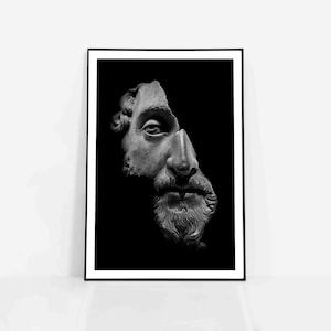 Marcus Aurelius Meditations poster, stoicism philosophy print, amor fati, roman emperor sculpture bronze, dark and bright wall art