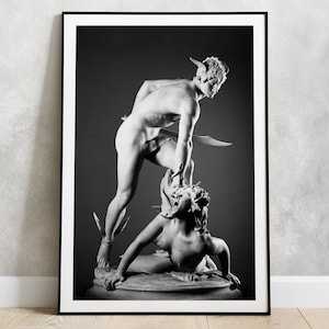 Poster Perseus slaying Medusa Sculpture Print Wall Art | from 4x6 to 24x36 inches | Dark or Bright version | Greek myth Laurent Marqueste