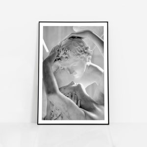Poster Psyche Revived by Cupid&#39;s Kiss Wall Art sculpture PRINT | Italian artist Antonio Canova | Romanticism statue Louvre Museum Paris