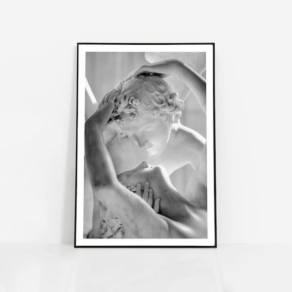 Poster Psyche Revived by Cupid's Kiss Wall Art sculpture PRINT | Italian artist Antonio Canova | Romanticism statue Louvre Museum Paris