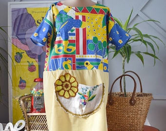 Vestido vintage de patchwork, estilo bohemio hippie reciclado