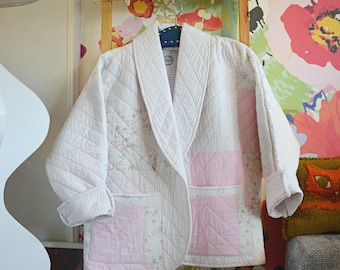 QUILT COTTON COAT Vintage Patchwork - Boho Style - Quilt Chore Coat - Vintage Patchwork Quilt Jacket - Jacket made from old quilt