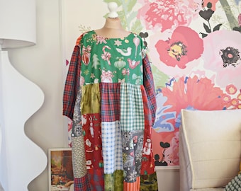 Sukienka świąteczna, Sukienka z recyklingu, Sukienka vintage, Sukienka z recyklingu, Sukienka patchworkowa, Sukienka japońska, Sukienka słodka, Sukienka kolorowa, Sukienka hipisowska,