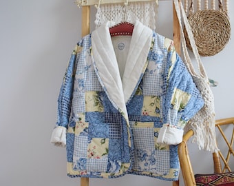 QUILT COTTON COAT Vintage Patchwork - Boho Style - Quilt Chore Coat - Vintage Patchwork Quilt Jacket - Jacket made from old quilt