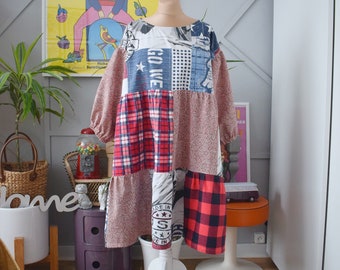Sukienka vintage z recyklingu w stylu boho hippie oversize