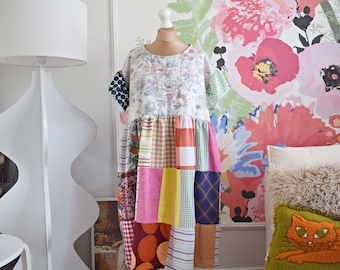 Sukienka z recyklingu, Sukienka vintage, Sukienka z recyklingu, Sukienka patchworkowa, Sukienka japońska, Sukienka słodka, Sukienka kolorowa, Sukienka hippie,