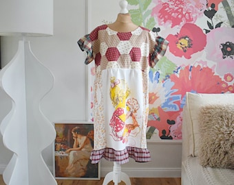Sukienka z recyklingu, Sukienka vintage, Sukienka z recyklingu, Sukienka patchworkowa, Sukienka japońska, Sukienka słodka, Sukienka kolorowa, Sukienka hippie,