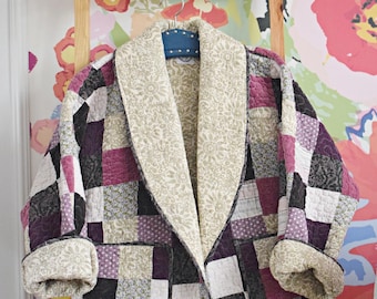 QUILT COTTON COAT Vintage Patchwork - Boho Style - Quilt Chore Coat - Vintage Patchwork Quilt Jacket - Jacket made from old quilt