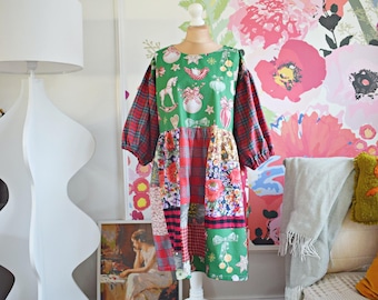 Sukienka świąteczna, Sukienka z recyklingu, Sukienka vintage, Sukienka z recyklingu, Sukienka patchworkowa, Sukienka japońska, Sukienka słodka, Sukienka kolorowa, Sukienka hipisowska,