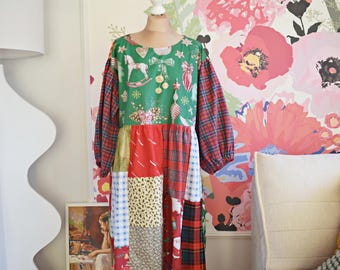 Sukienka świąteczna, Sukienka z recyklingu, Sukienka vintage, Sukienka z recyklingu, Sukienka patchworkowa, Sukienka japońska, Sukienka słodka, Sukienka kolorowa, Sukienka hipisowska,