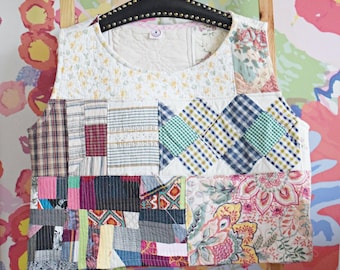 Parte superior de colcha / Parte superior de patchwork vintage / Parte superior hecha a partir de una colcha vieja