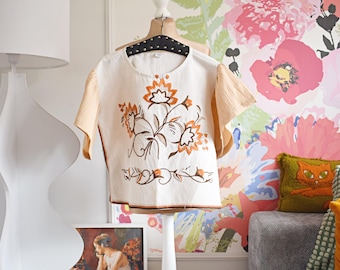 Geüpcycled katoenen patchwork shirt, vintage stijl, oversized