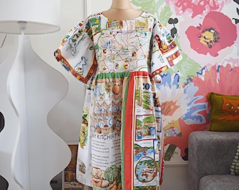 Sukienka z patchworku z recyklingu, materiał vintage, styl boho hippie