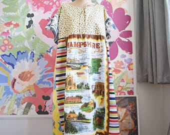 Sukienka z recyklingu, patchwork, kolorowa tkanina vintage, styl boho hippie