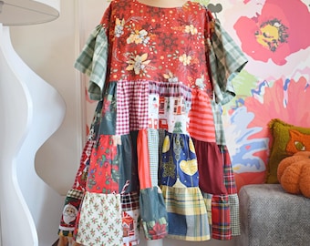 Sukienka świąteczna, Sukienka z recyklingu, Sukienka vintage, Sukienka z recyklingu, Sukienka patchworkowa, Sukienka japońska, Sukienka słodka, Sukienka kolorowa, Sukienka hipisowska,
