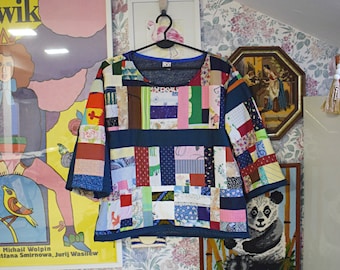 Patchwork Pullover / Vintage Patchwork Sweatshirt / Top made from patchwork/ Top upcycled