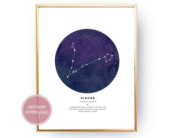 Pisces Zodiac Print, minimalist print, designer, astrology print, astronomy print