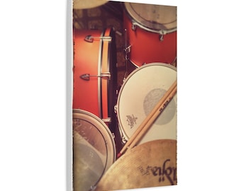 Lienzo mate con diseño de batería vintage / Arte mural musical, póster de percusión