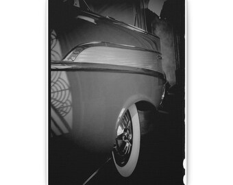 Lienzo con diseño de rueda trasera de coche clásico / Cuadro de pared mate estirado