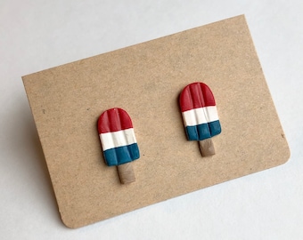 Mini Popsicle Polymer Clay USA Earrings, Memorial Day, Fourth Of July, clay earrings, clay stud earrings, fourth of July earrings