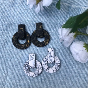 Bold Marble Stud Earrings, Polymer Clay Earrings