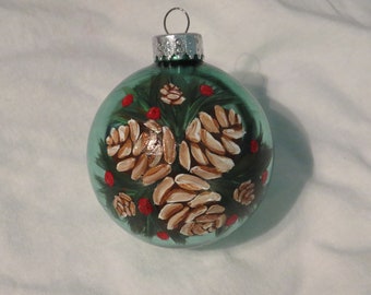 Pinecone Ornament, Christmas Ornament, Hand painted, Glass ornament