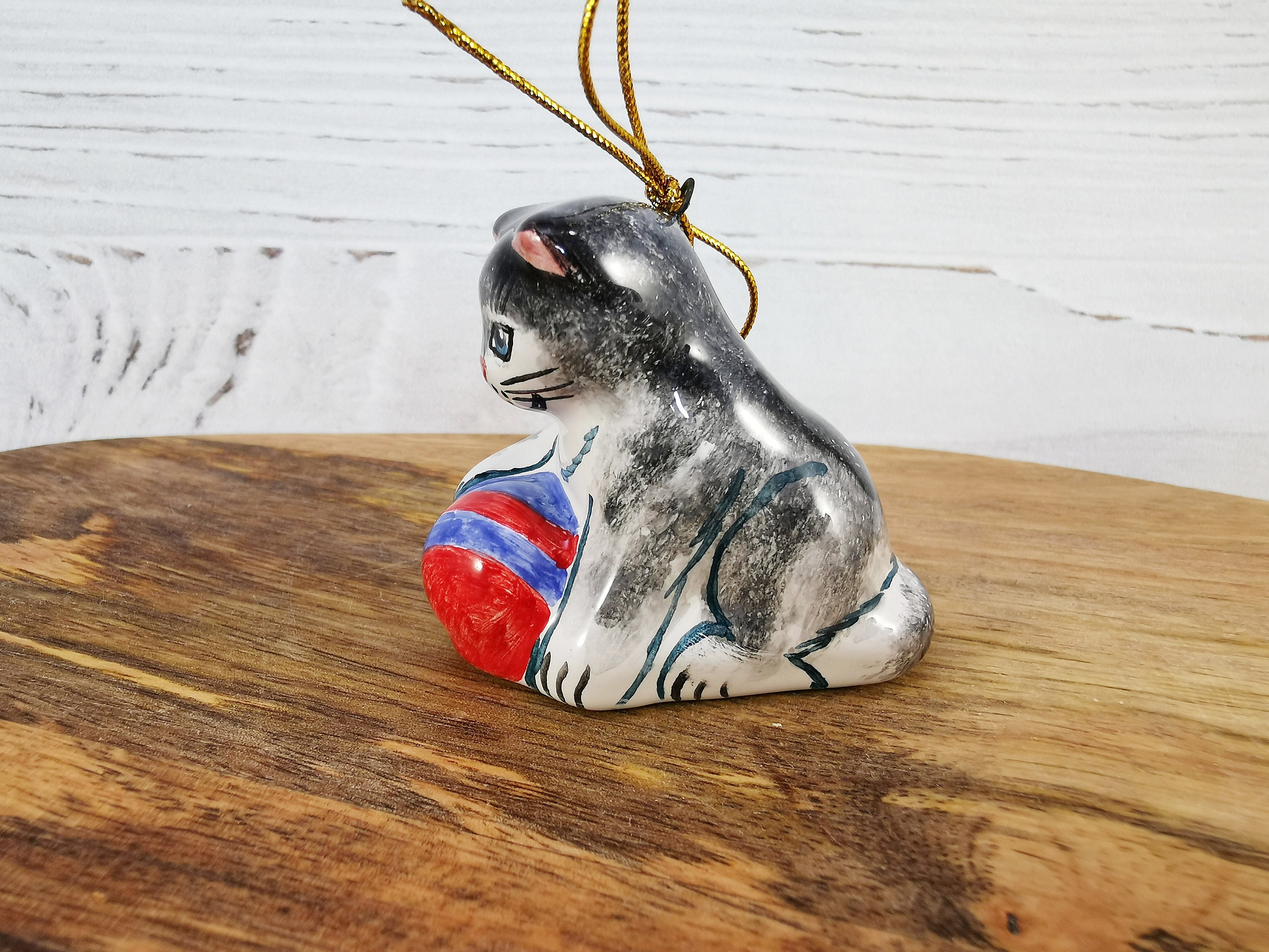 Ceramic Cat ornament / Christmas ornaments handmade / Pottery Etsy