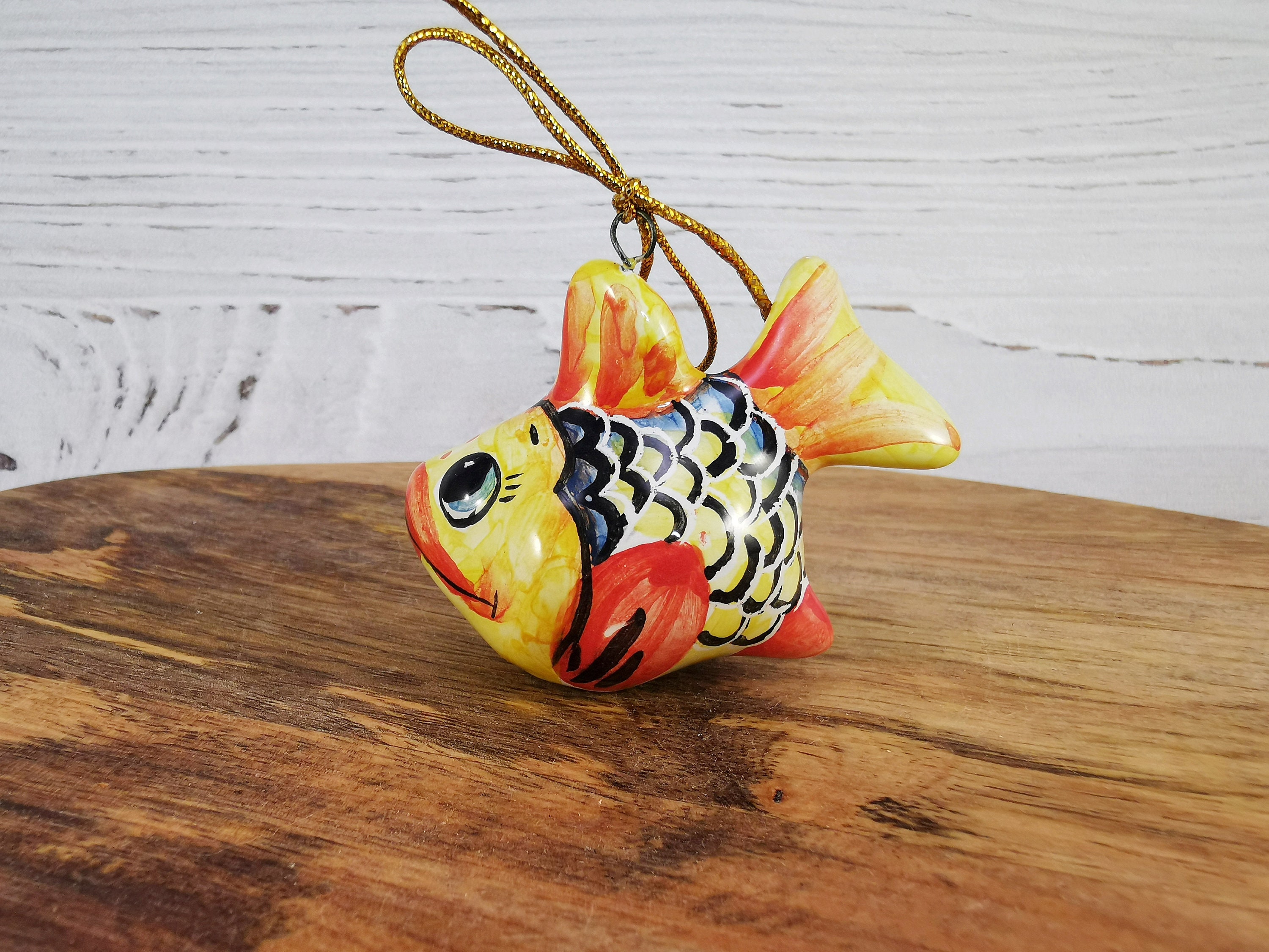 Ceramic gold fish ornament / Christmas ornaments handmade for Etsy