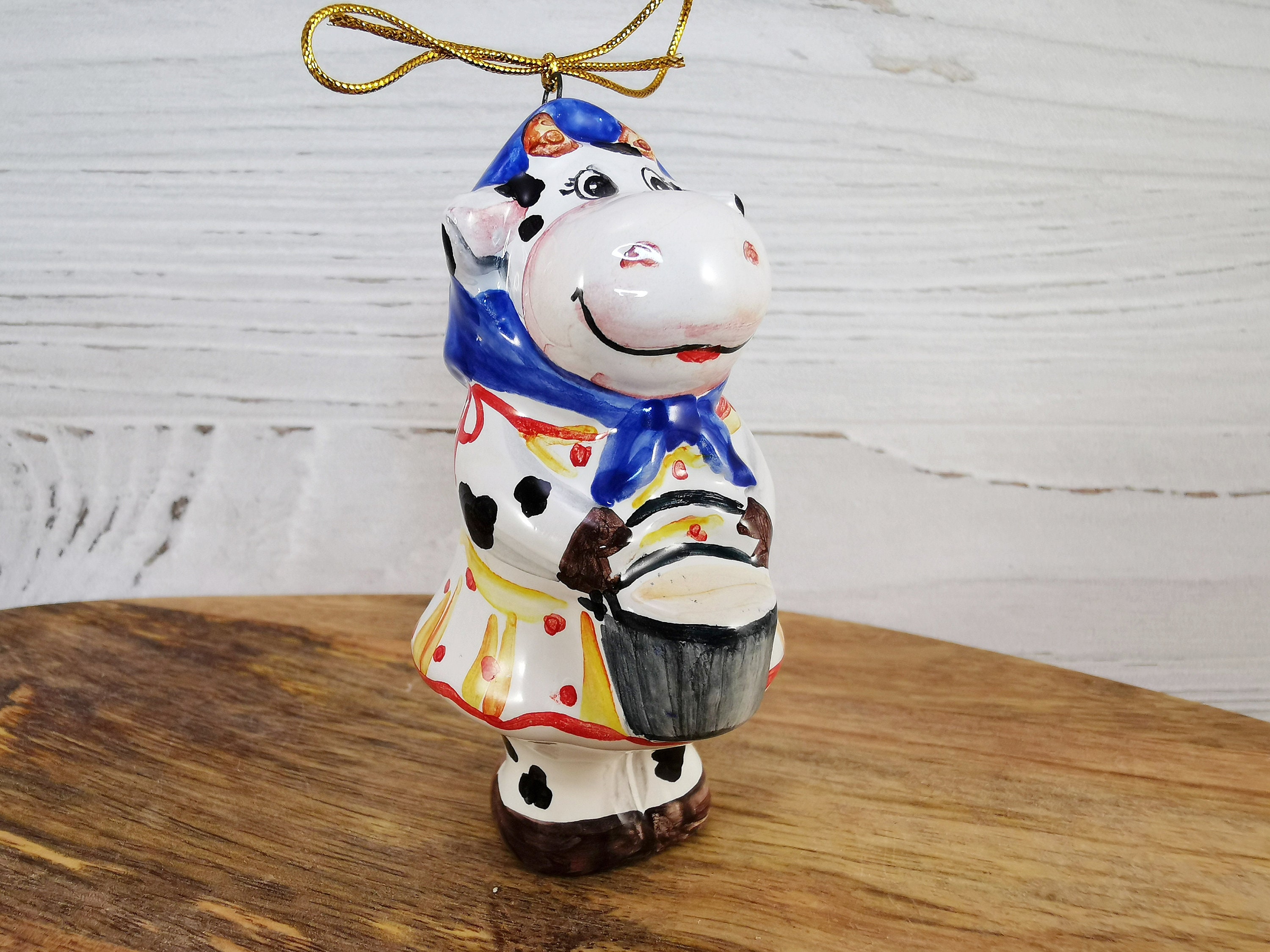 Majolica cow ornament / Christmas ornaments handmade / Ceramic Etsy