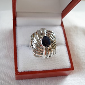 3.25 Ct. Sapphire Solitaire & Diamonds  14k White Gold Ring