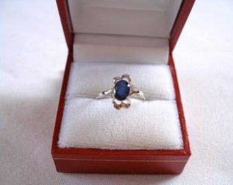 1.05 Ct. Sapphire Solitaire & Diamond  10k White Gold Ring
