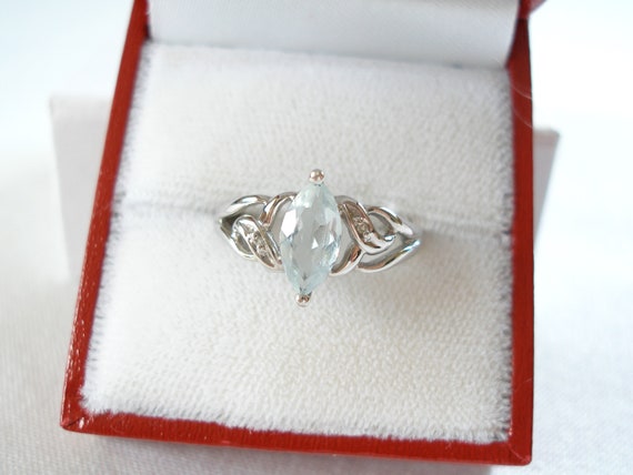 Aquamarine Solitaire & Diamond  10k White Gold Ri… - image 4