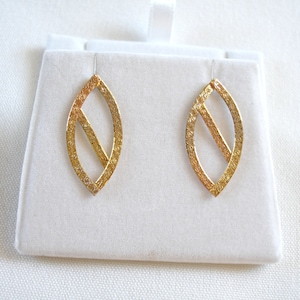 18k Yellow & Rose Gold Etched 'Feather' Drop Earrings