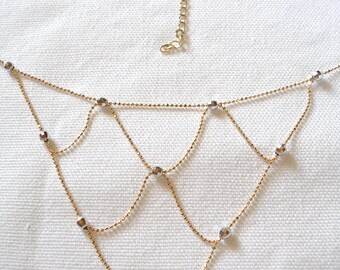 14k Two Tone Gold "Beaded" Graduated Necklace