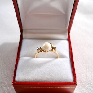 6.5 mm Pearl Solitaire with Diamonds  10k Yellow Gold Ring