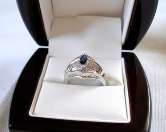 1.70Ct. Saphir Solitär & Diamant 14k Weißgold Cocktail Ring