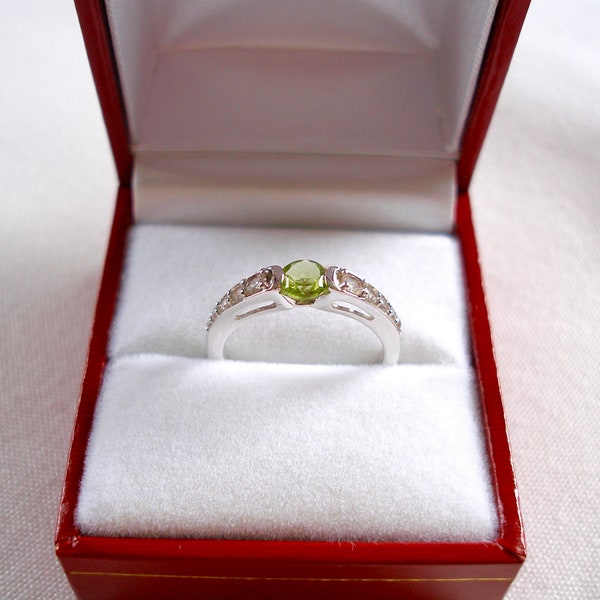 Magnolia - Peridot Solitaire & White Topaz  10k White Gold Ring