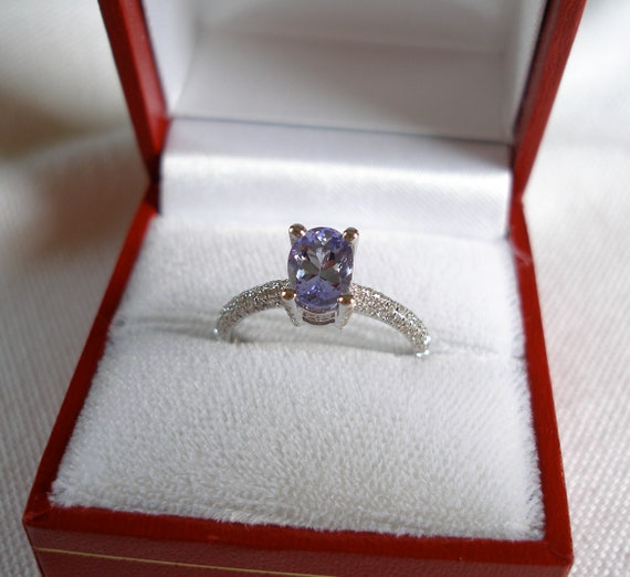 1.20 Ct. Tanzanite Solitaire & Diamond  14k White… - image 1