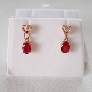 2.0 Ct. Ruby Solitaire  10k Rose Gold &#39;Heart&#39; Dangle Earrings