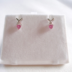 Pink Sapphire Solitaire with Diamond  14k White Gold Earrings