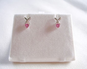 Pink Sapphire Solitaire with Diamond  14k White Gold Earrings