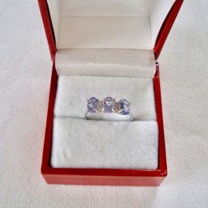 1.29 Ct. Tanzanite &#39;3 Stone&#39; & Diamond  10k White Gold Ring