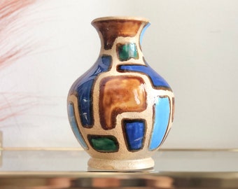 MCM Abstract Earthenware Colorblock Vase | Midcentury Modern Studio Pottery Vintage 1950s 1960s Retro Decor Earth Tones Color Block Gift