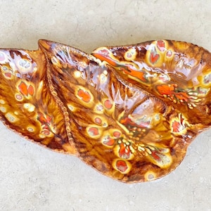MCM Vintage Orange Speckled Ceramic 3-Leaf Ashtray Mullins Ceramics Studio Pottery Midcentury 50s 60s 70s Trinket Ring Dish Retro Decor Gift
