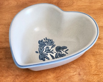 Vintage Pfaltzgraff Yorketown Heart Bowl: Blue Floral Stoneware Dish