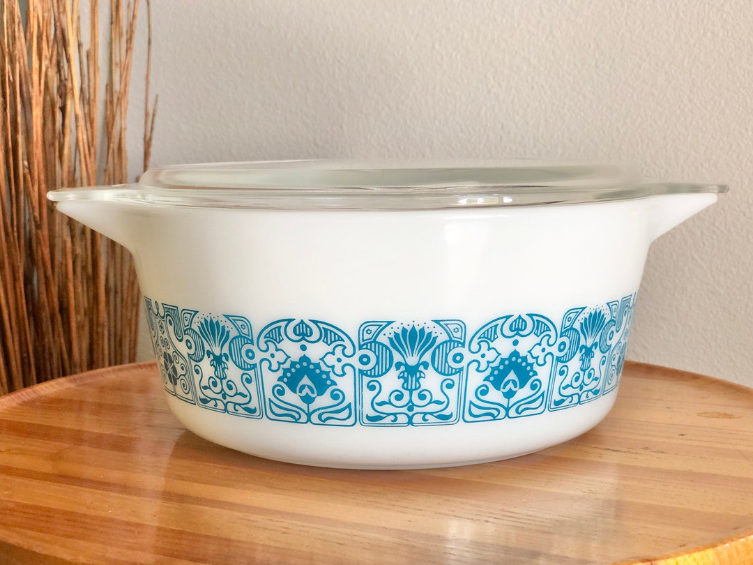 Vintage Pyrex Blue Horizon 475-B Round Casserole Baking Dish W/ Lid ...