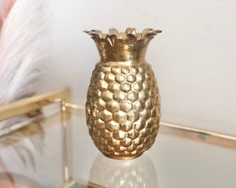 Vintage Gold Brass Pineapple Vase | MCM Midcentury Retro | Figurine Sculpture Bookend Boho Tropical Home Decor | Palm Beach Regency Gift